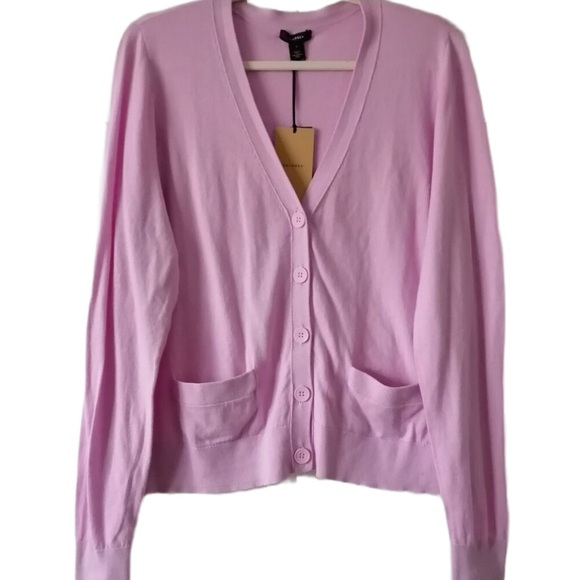 NWT 🩷 Halogen Nordstrom Cotton-Blend V-Neck Button Down Cardigan with Pockets, L - Picture 2 of 6